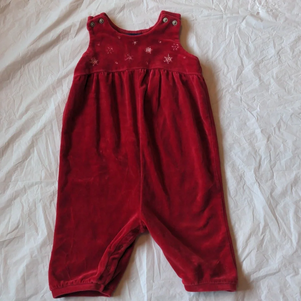 Ralph Lauren Blue Label Red Velvet Snowflake Print Christmas One Piece 12-18M